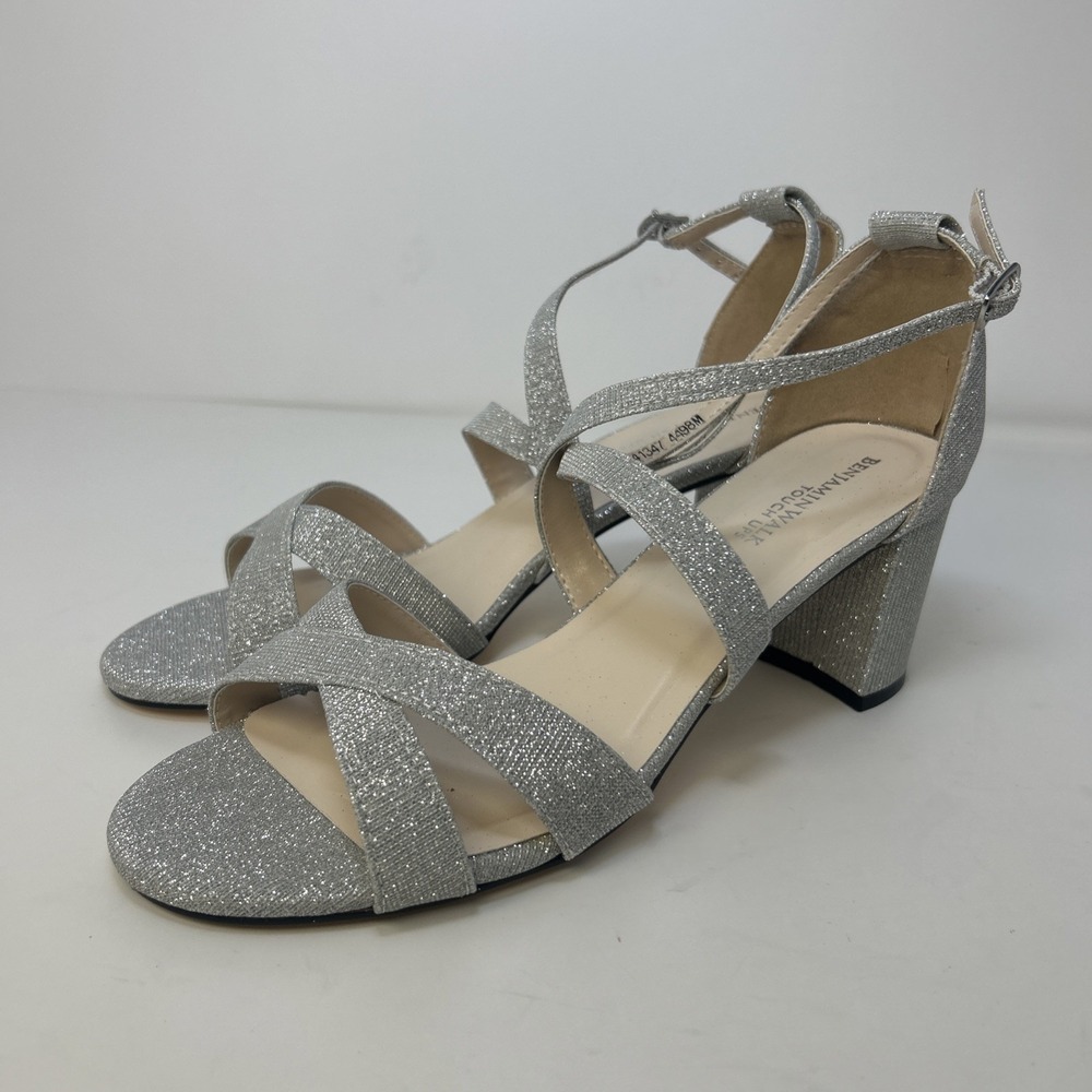Touch Ups by Benjamin Walk Audrey Silver Glitter Block Heel Sandals - Women's 9M